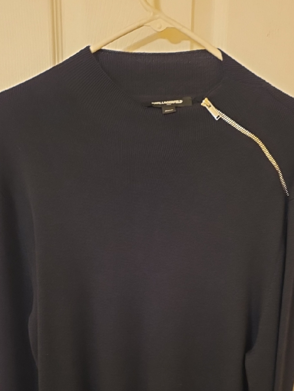 Karl Lagerfeld Navy Crewneck Sweater with Shoulder Zip